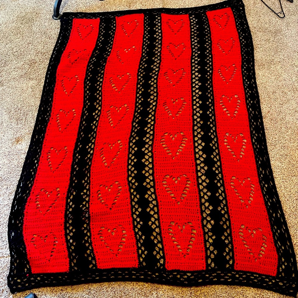 Crocheted Red and Black Blanket 4x6